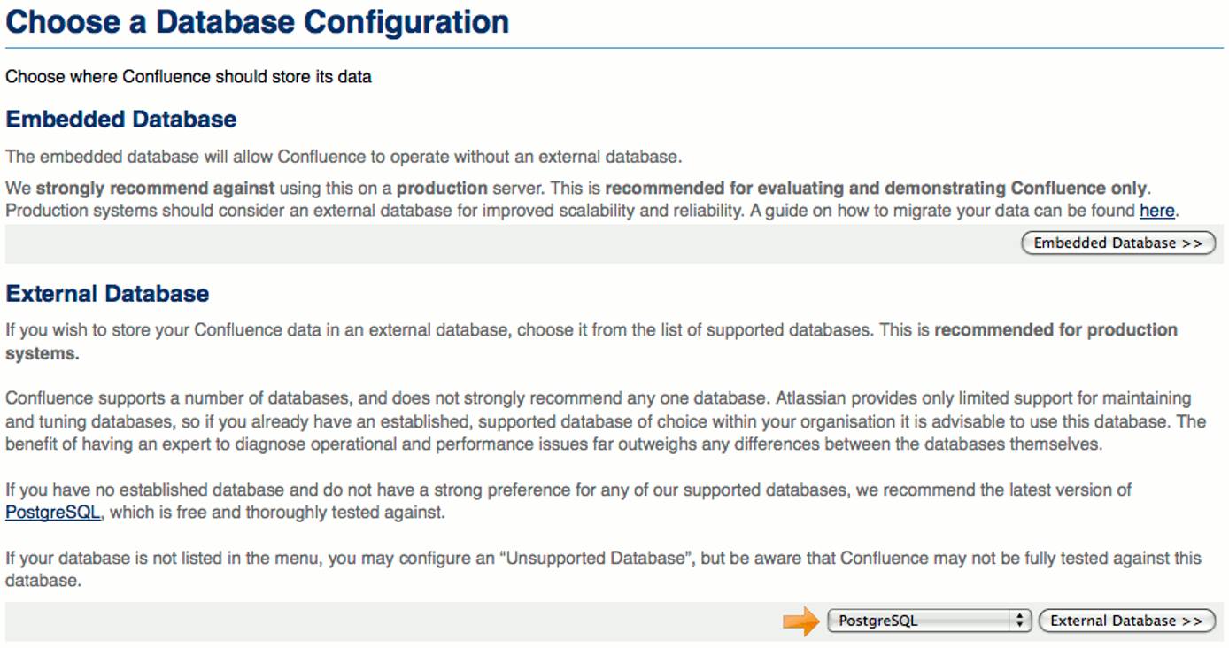 Confluence external database selection. Confluence external database selection.
