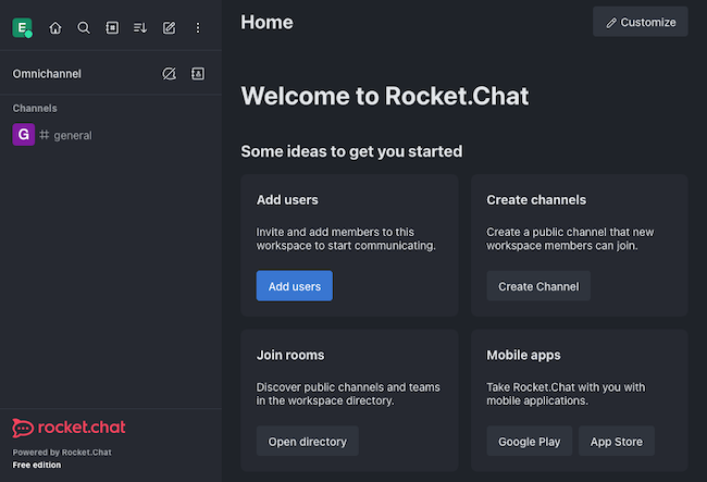 Rocket.Chat dashboard Rocket.Chat dashboard