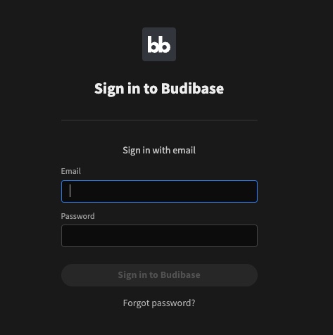 Screenshot of the Budibase login panel Screenshot of the Budibase login panel