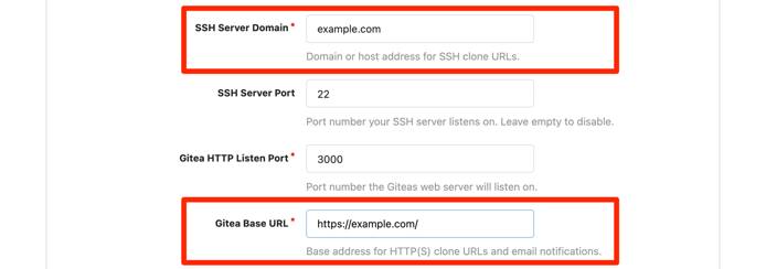 Gitea general settings.