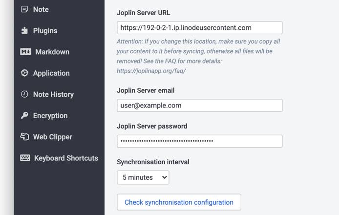 Screenshot of additional synchronization settings